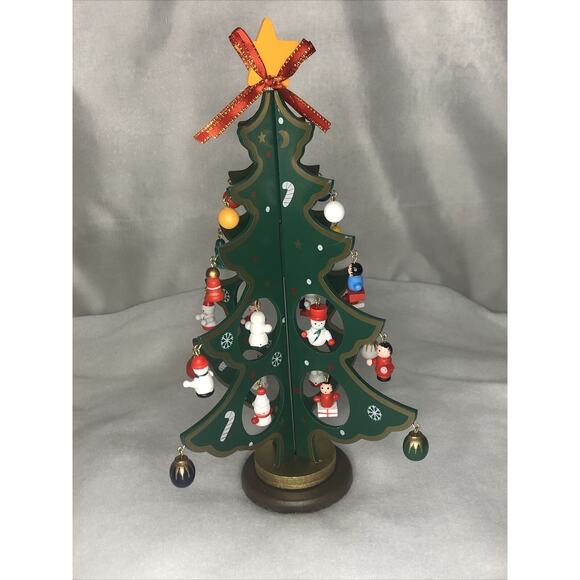 Folding Wooden Tree With 24 Mini Decorations Star Topper And Base Kurt S. Adler - Picture 3 of 8
